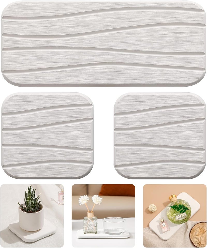 WALL QMER 3PCS Water Absorbing Diatomaceous Earth Tray for Sink, Fast Drying Soap & Toothbrush Holders for Bathroom Counter, 1 Stone Tray, 2 Stone Coasters - Image 1